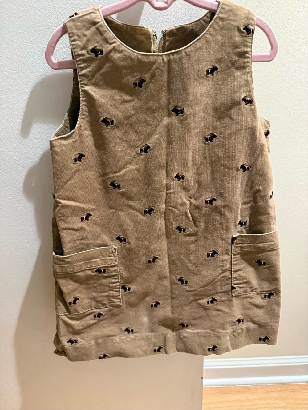 Lily Pulitzer Kids Corduroy Pocket Dress - Brown with Embroidered Motifs 4T